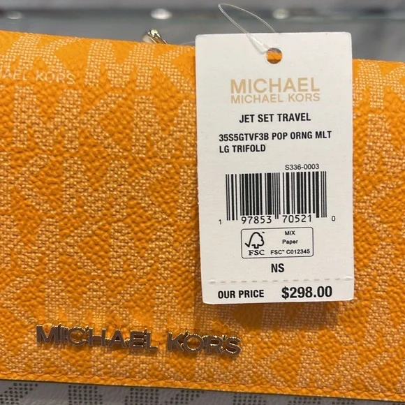 MICHAEL KORSJet Set Large Signature Logo Tri-Fold WalletPOP ORANGE MULTINWT